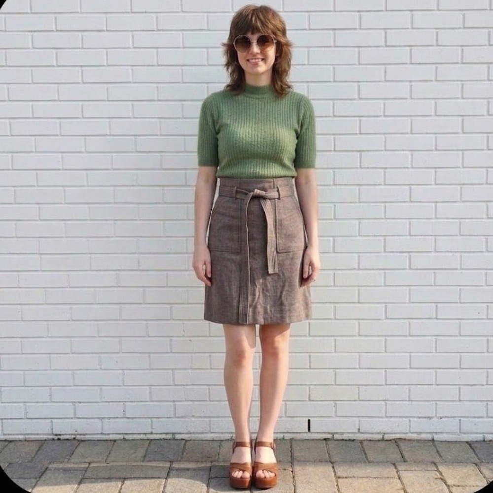 Wilfred Wool Blend A-Line Skirt Womens 0 Brown Belted High Waist Luxury Earthy